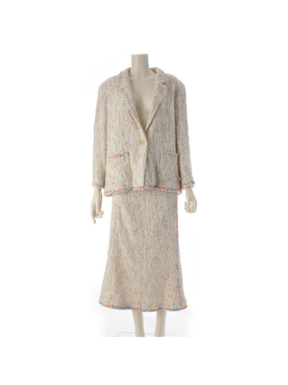 Chanel Paint Tweed Jacket Skirt Set White Multicolor 42